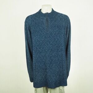 New King Size Pullover Sweater Mens 2XLT Blue Argyle 1/4-Zip Mock Cotton Blend